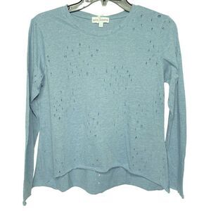 Agree2Disagree Girls Sz L Slate Blue Distressed Cut-Out Fabric Hi-Low LS Top NEW